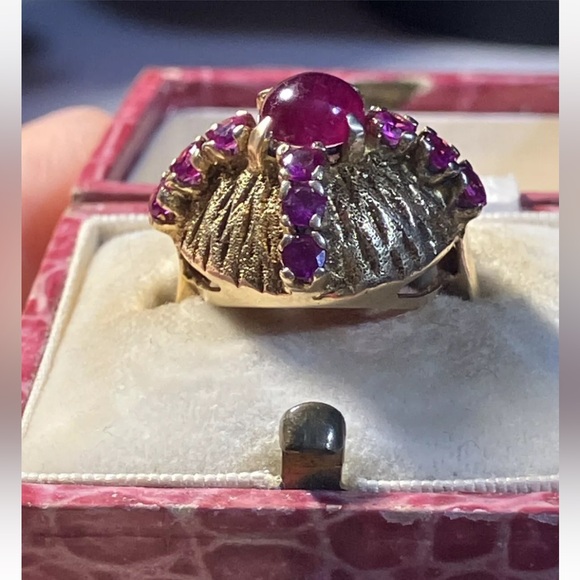 ANTIQUE 14K YELLOW GOLD RING with NATURAL RUBIES,ART DECO, 1930's - Picture 6 of 8